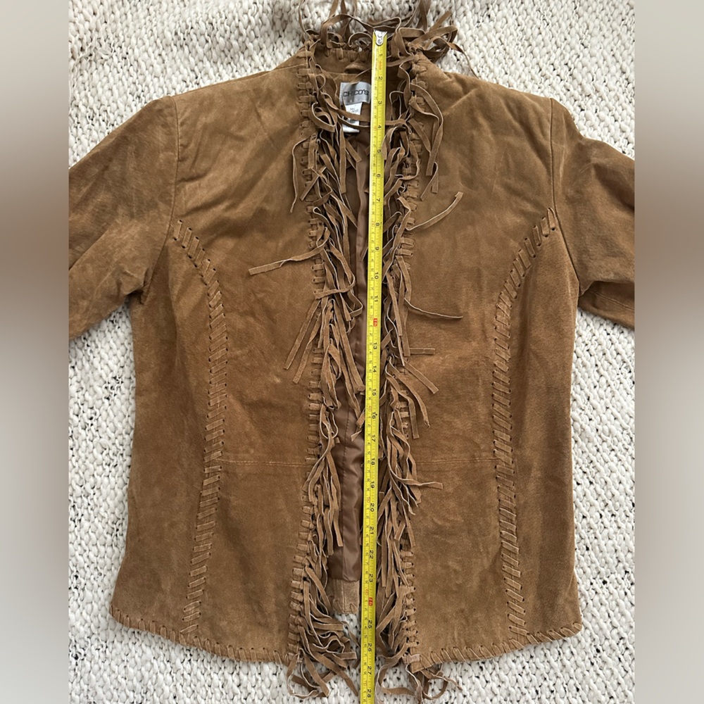 Chico’s 100% Leather Fringe Jacket Womens Size 0 Western/Boho Open Front - Picture 8 of 8